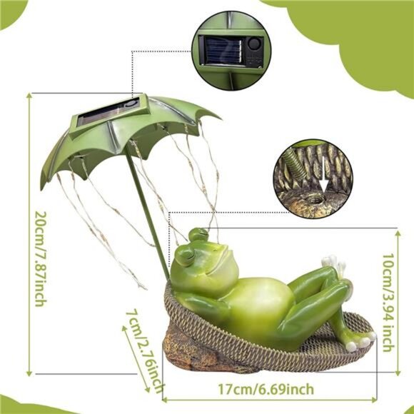 Frogs Garden Outdoor Statue - Solar Frog Umbrella Pond Statues LED Waterproof - Picture 6 of 7